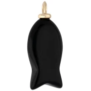 26x12 mm fish pendant with CZ heart and gemstone - Black Obsidian x1