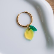 Lemon and leaf charm 15x11 mm in acetate - Transparent yellow - Green x2