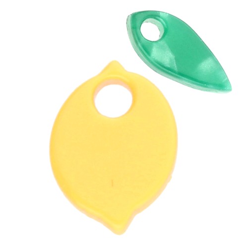 Lemon and leaf charm 15x11 mm in acetate - Opaque yellow - Green x2