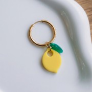 Lemon and leaf charm 15x11 mm in acetate - Opaque yellow - Green x2