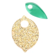 Lemon and leaf charm 15x11 mm in acetate - Golden Glitter - Green x1