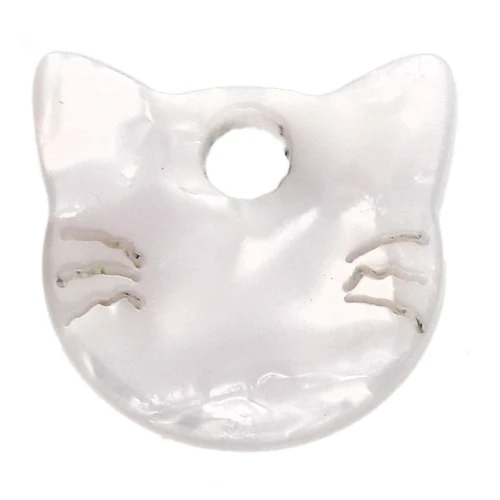 Cat head charm 14.5x15.5 mm acetate - Pearlescent white x1