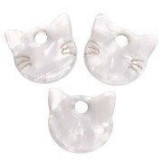 Cat head charm 14.5x15.5 mm acetate - Pearlescent white x1