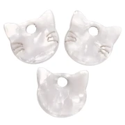 Cat head charm 14.5x15.5 mm acetate - Pearlescent white x1