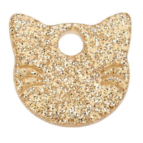 14.5x15.5 mm Acetate Cat Head Charm - Gold Glitter x1