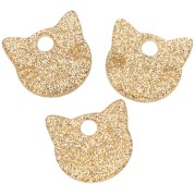 14.5x15.5 mm Acetate Cat Head Charm - Gold Glitter x1