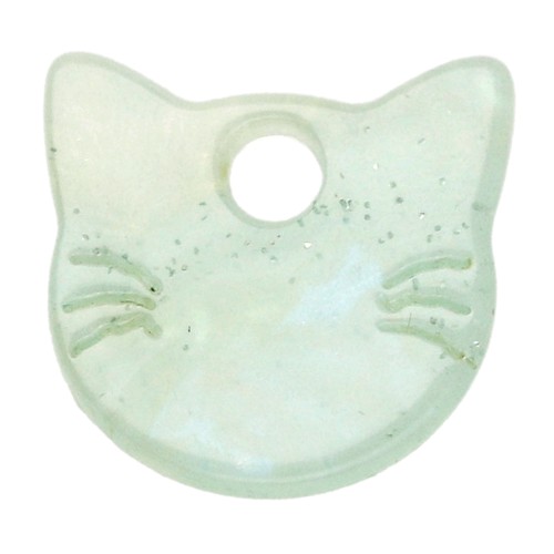 14.5x15.5 mm acetate cat's head charm - Water green marbled pearly glitter