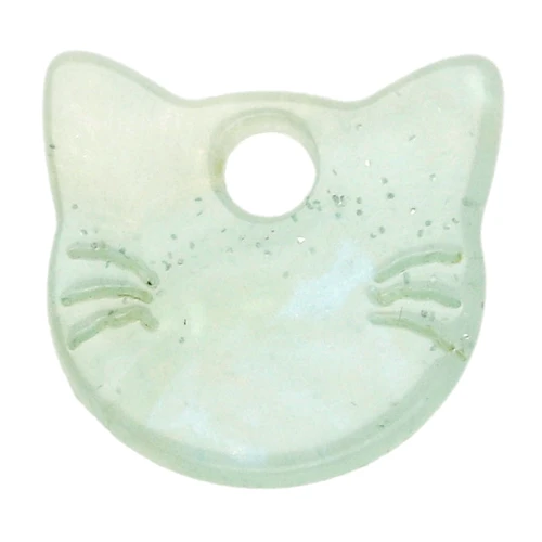 14.5x15.5 mm acetate cat's head charm - Water green marbled pearly glitter