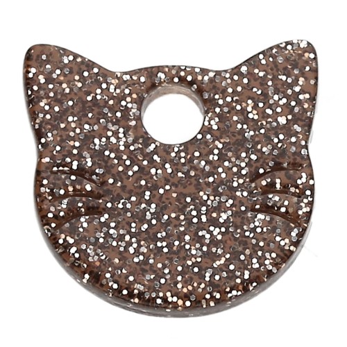 14.5x15.5 mm Acetate Cat Head Charm - Brown Glitter x1