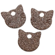 14.5x15.5 mm Acetate Cat Head Charm - Brown Glitter x1