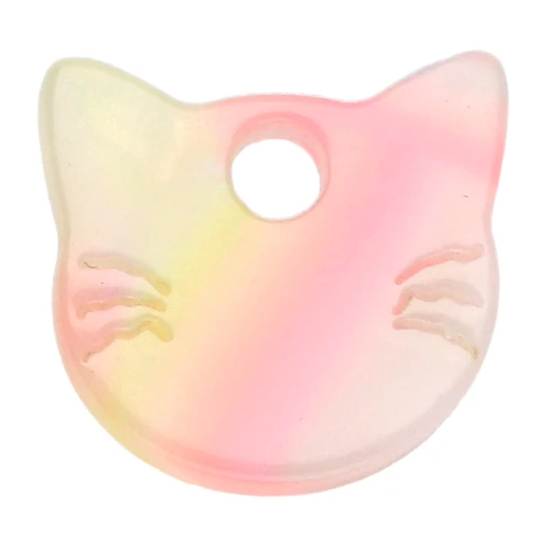 Cat head charm 14.5x15.5 mm acetate - Marbled Yellow - Pink - Blue x1