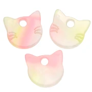 Cat head charm 14.5x15.5 mm acetate - Marbled Yellow - Pink - Blue x1