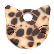 14.5x15.5 mm Acetate Cat Head Charm - Mottled Brown - Cream x1