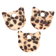 14.5x15.5 mm Acetate Cat Head Charm - Mottled Brown - Cream x1