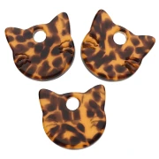 Cat head charm 14.5x15.5 mm acetate - Terrazzo Brown - Black x1