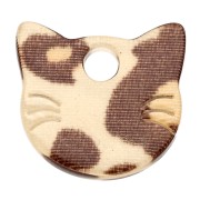 14.5x15.5 mm Acetate Cat Head Charm - Beige Cheetah - Dark Brown x1