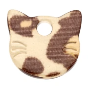 14.5x15.5 mm Acetate Cat Head Charm - Beige Cheetah - Dark Brown x1