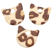 14.5x15.5 mm Acetate Cat Head Charm - Beige Cheetah - Dark Brown x1