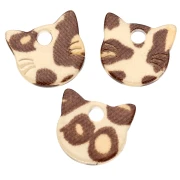 14.5x15.5 mm Acetate Cat Head Charm - Beige Cheetah - Dark Brown x1
