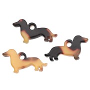 Dachshund 11x20 mm acetate charm - Tortoiseshell - Brown - Black x1