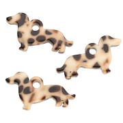 Dachshund 11x20 mm acetate charm - Mottled Brown - Cream x1