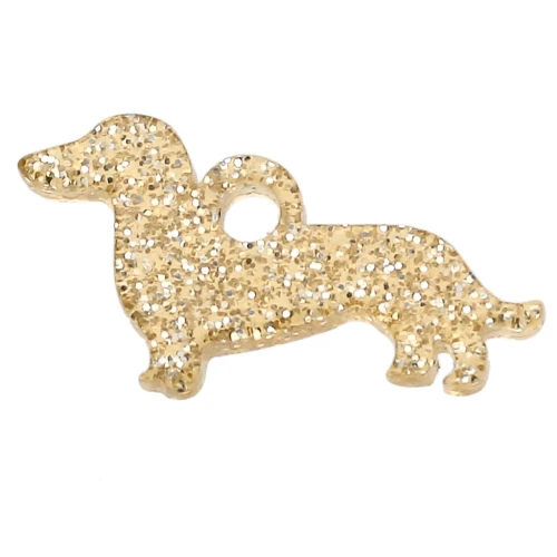Dachshund 11x20 mm acrylic charm - Gold glitter x1
