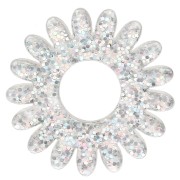 20 mm daisy flower pendant in acrylic - Silver glitter AB x1