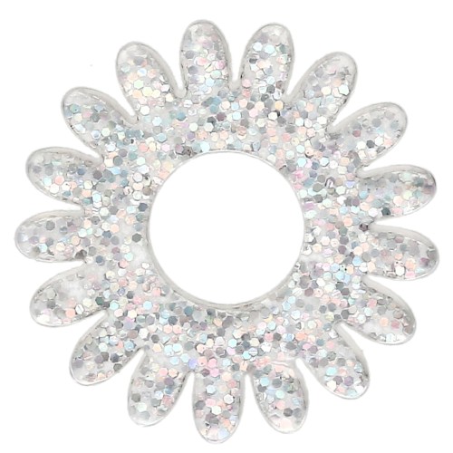 20 mm daisy flower pendant in acrylic - Silver glitter AB x1