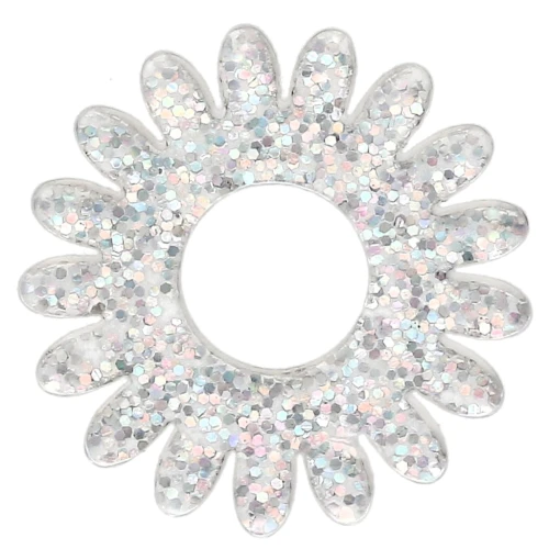 20 mm daisy flower pendant in acrylic - Silver glitter AB x1