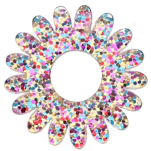 20 mm acrylic daisy flower pendant - Multicolored glitter x1