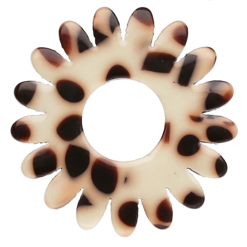 20 mm daisy flower pendant in acetate - Mottled Brown - Cream x1