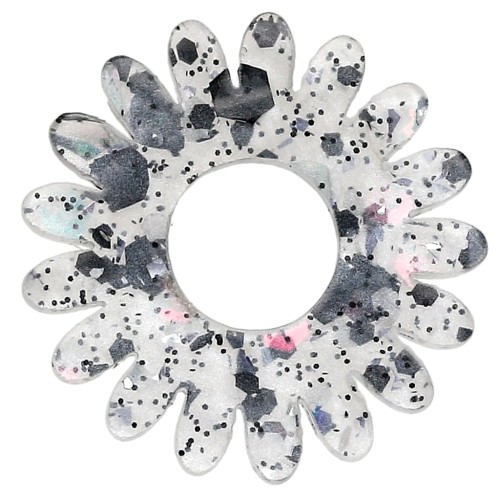 20 mm daisy flower pendant in acrylic - Multi-blue glitter AB x1