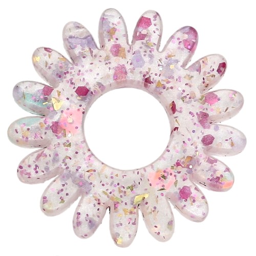 20 mm daisy flower pendant in acrylic - Glitter Rose AB x1
