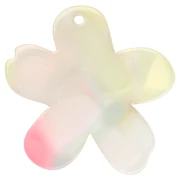 32x30 mm Acetate Flower Pendant - Marbled Coral - Yellow - Blue Pearl x1