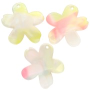 32x30 mm Acetate Flower Pendant - Marbled Coral - Yellow - Blue Pearl x1