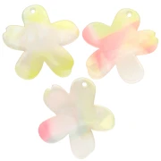 32x30 mm Acetate Flower Pendant - Marbled Coral - Yellow - Blue Pearl x1