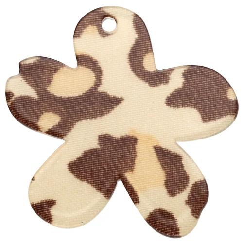 32x30 mm Acetate Flower Pendant - Beige Cheetah - Dark Brown x1
