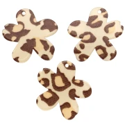 32x30 mm Acetate Flower Pendant - Beige Cheetah - Dark Brown x1