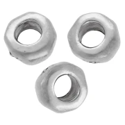 Irregular rondelle beads, 5 mm - large hole - Antique fine silver plated (set of 5)