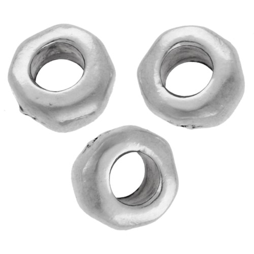 Irregular rondelle beads, 5 mm - large hole - Antique fine silver plated (set of 5)