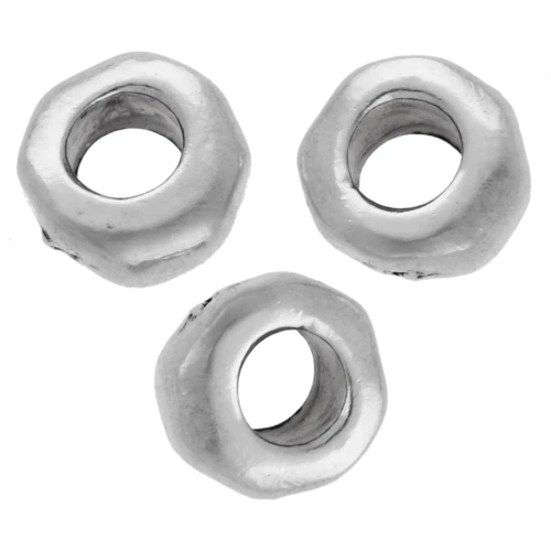 Irregular rondelle beads, 5 mm - large hole - Antique fine silver plated x5
