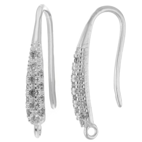 20 mm ear hooks with zirconium oxide & hoop - Fine silver plated x2