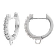 14 mm Thin Round Hoop Earrings - Zirconium Oxides and Ring - Fine silver plated x2|raw }}