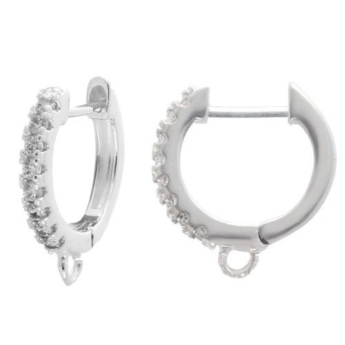 14 mm Thin Round Hoop Earrings - Zirconium Oxides and Ring - Fine silver plated x2