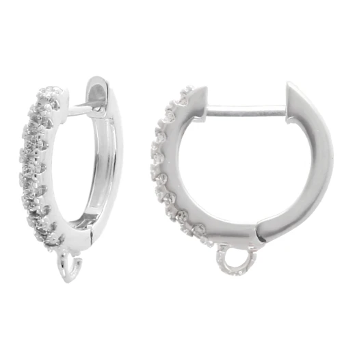 14 mm Thin Round Hoop Earrings - Zirconium Oxides and Ring - Fine silver plated x2