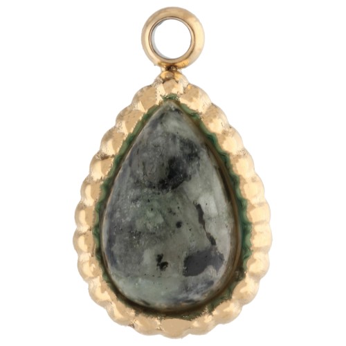 Charm drop 10x6 mm gemstone - Stainless steel 304 Gilded - African Turquoise
