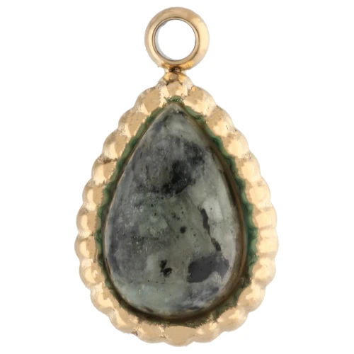 Charm drop 10x6 mm gemstone - Stainless steel 304 Gilded - African Turquoise