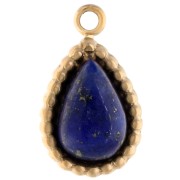 Charm drop 10x6 mm gemstone tinted 304 stainless steel gold - Lapis lazuli x1