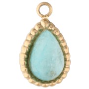 10x6 mm Teardrop Charm with Gemstone - Gold-Plated 304 Stainless Steel, Tinted Amazonite x1