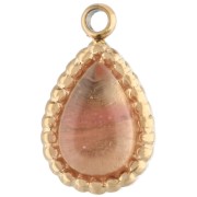 10x6 mm teardrop charm with gemstone, 304 stainless steel, gold-plated, tinted Strawberry Quartz